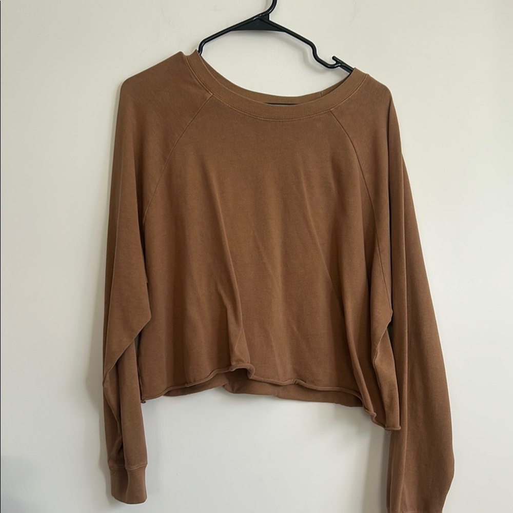 Double Zero Brown Cropped Long Sleeve Hoodie
